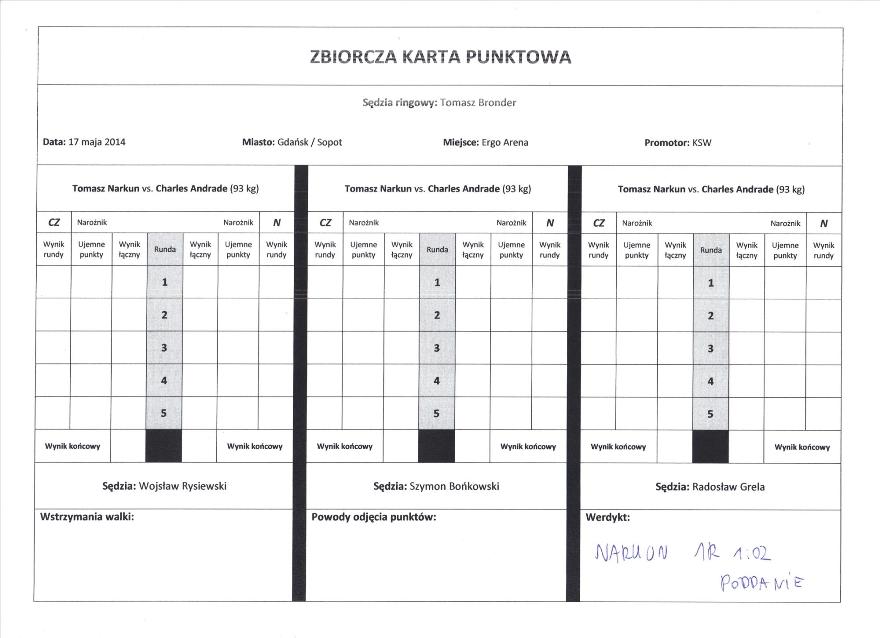 KSW 27 Karty sędziowskie  KSW 27 Karty sędziowskie