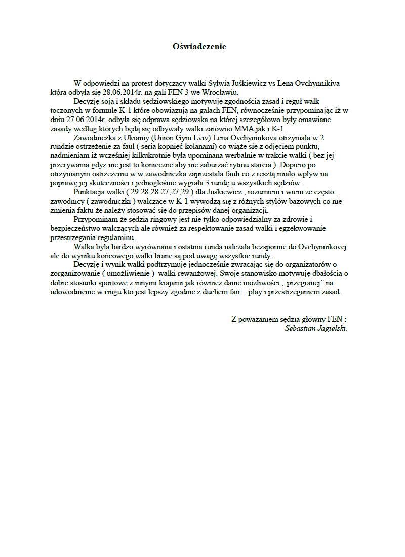 Oświadczenie sędziego  Oświadczenie sędziego