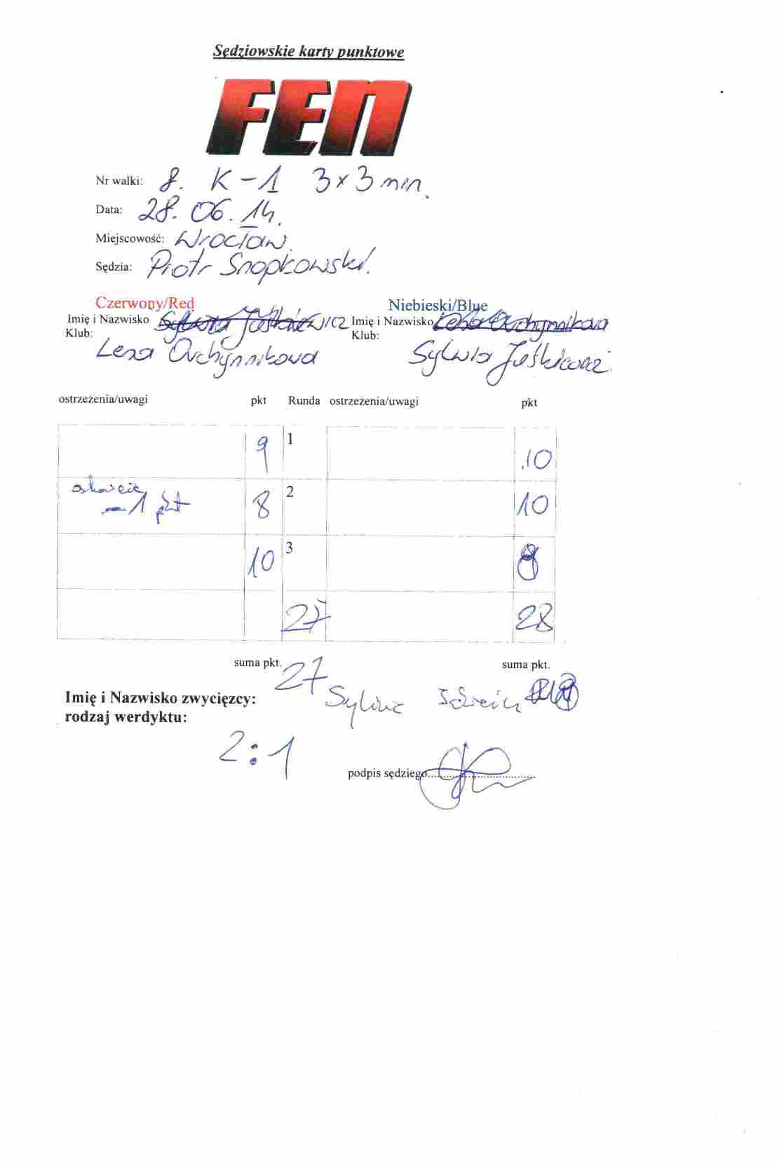 Karta sędziowska  Karta sędziowska