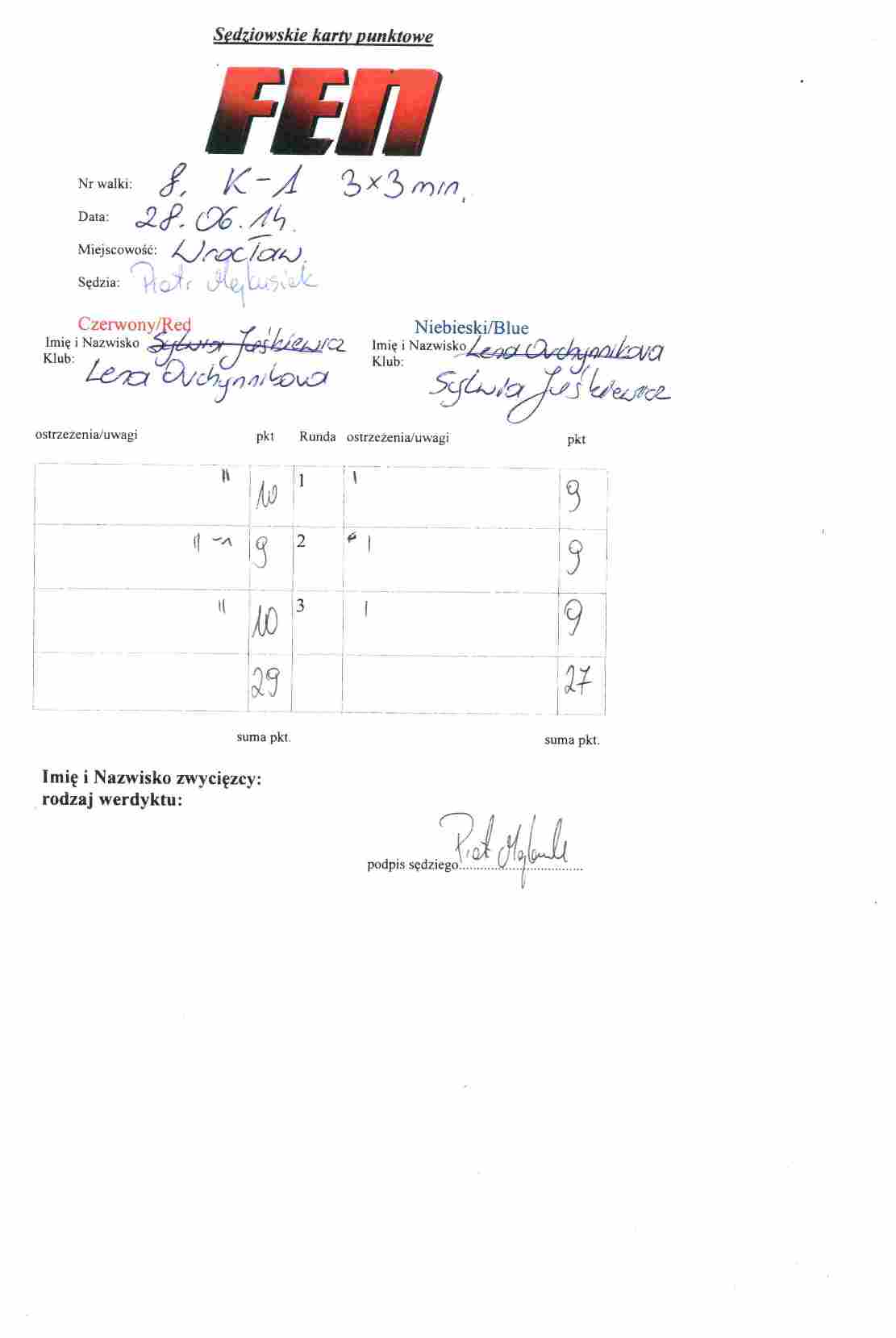 Karta sędziowska  Karta sędziowska