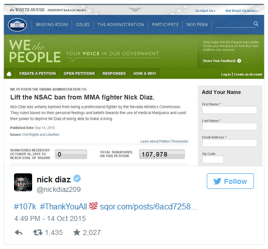 Nick Diaz petycja 