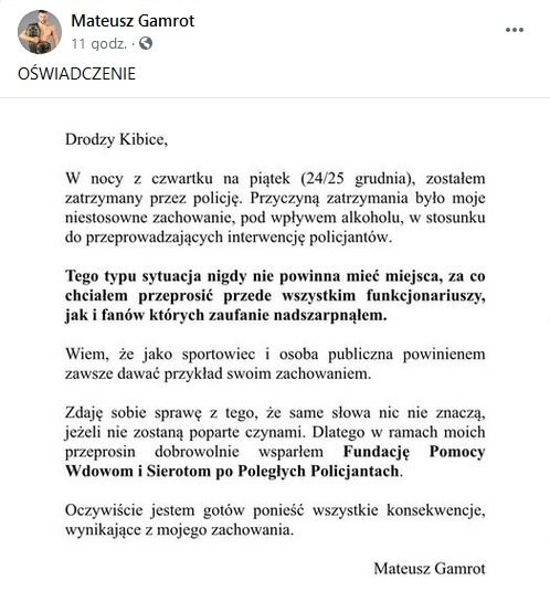 Mateusz Gamrot Oswiadczenie