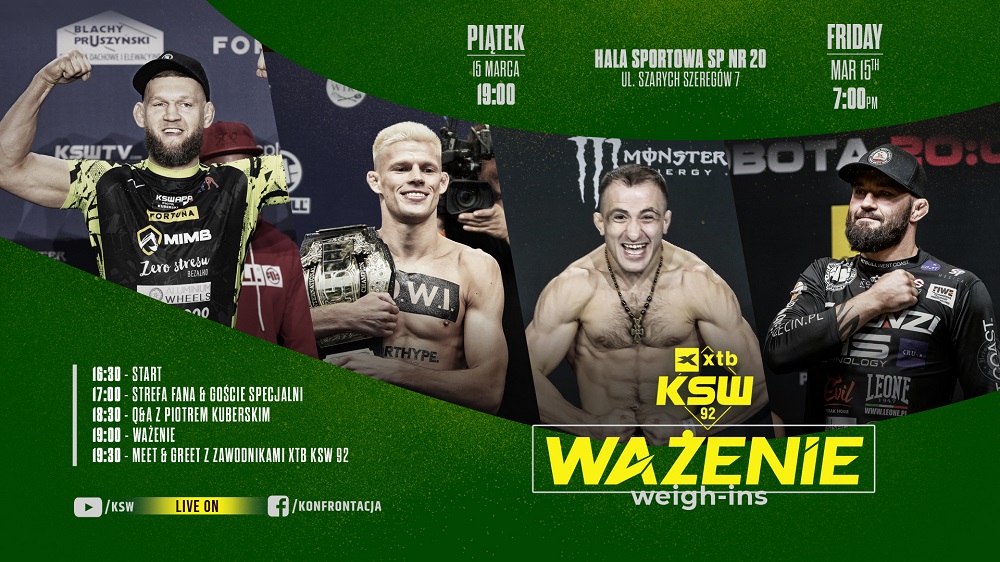 KSW 92 - WYNIKI WAŻENIA ZAWODNIKÓW