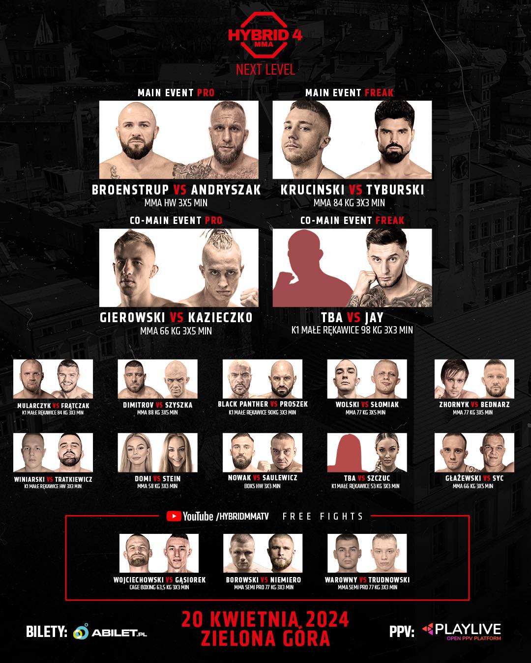 HYBRID MMA 4 - karta walk / fightcard  HYBRID MMA 4 - karta walk / fightcard