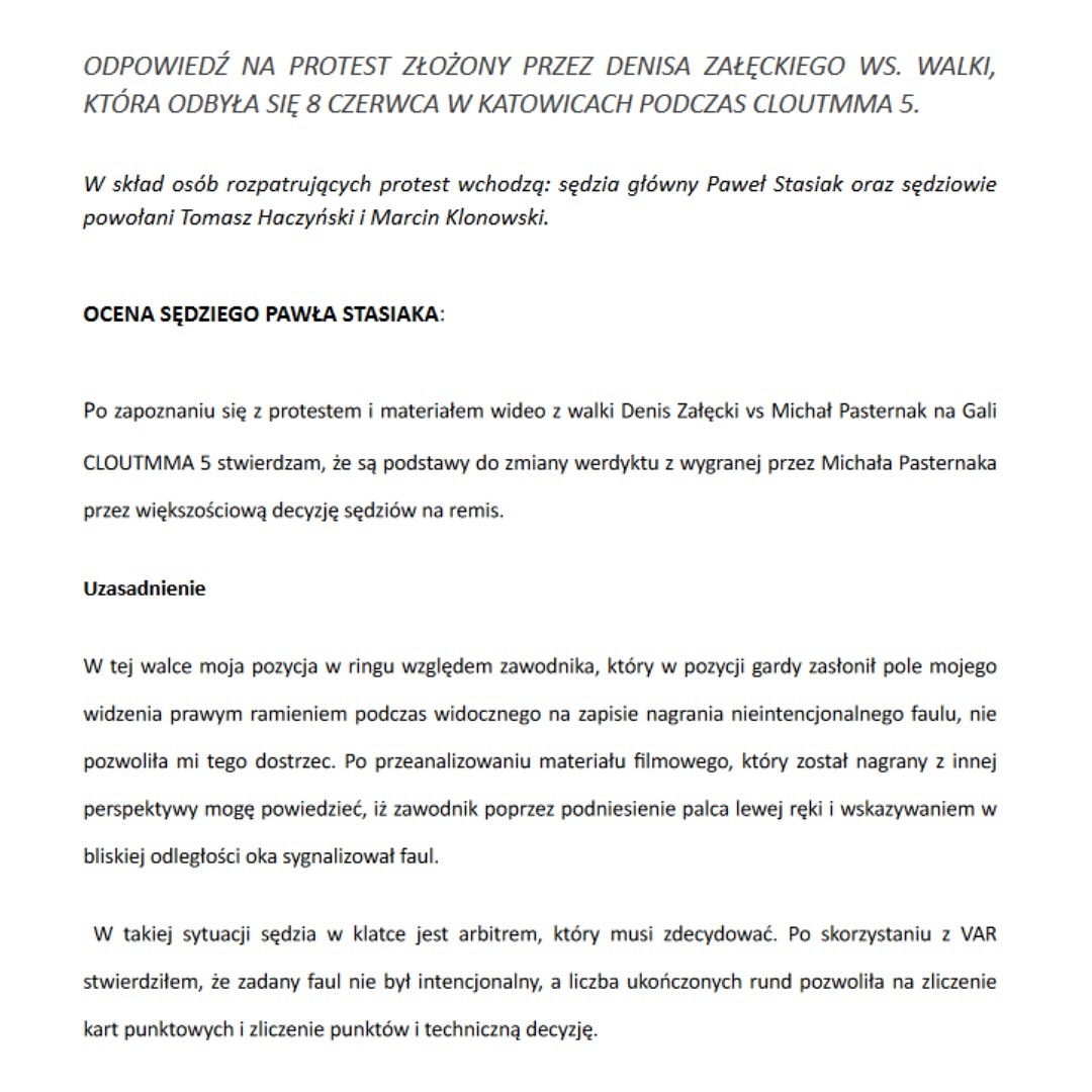 Zmiana werdyktu Załęcki vs Pasternak na Clout MMA 5 Zmiana werdyktu Załęcki vs Pasternak na Clout MMA 5