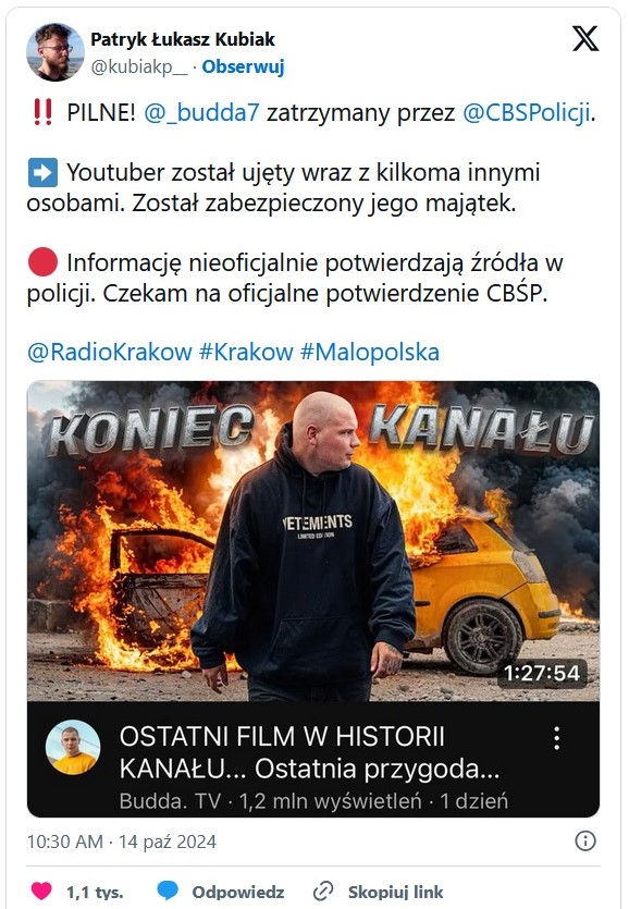 Patryk Kubiak - Kamil BUDDA Labudda zatrzymany Patryk Kubiak - Kamil BUDDA Labudda zatrzymany