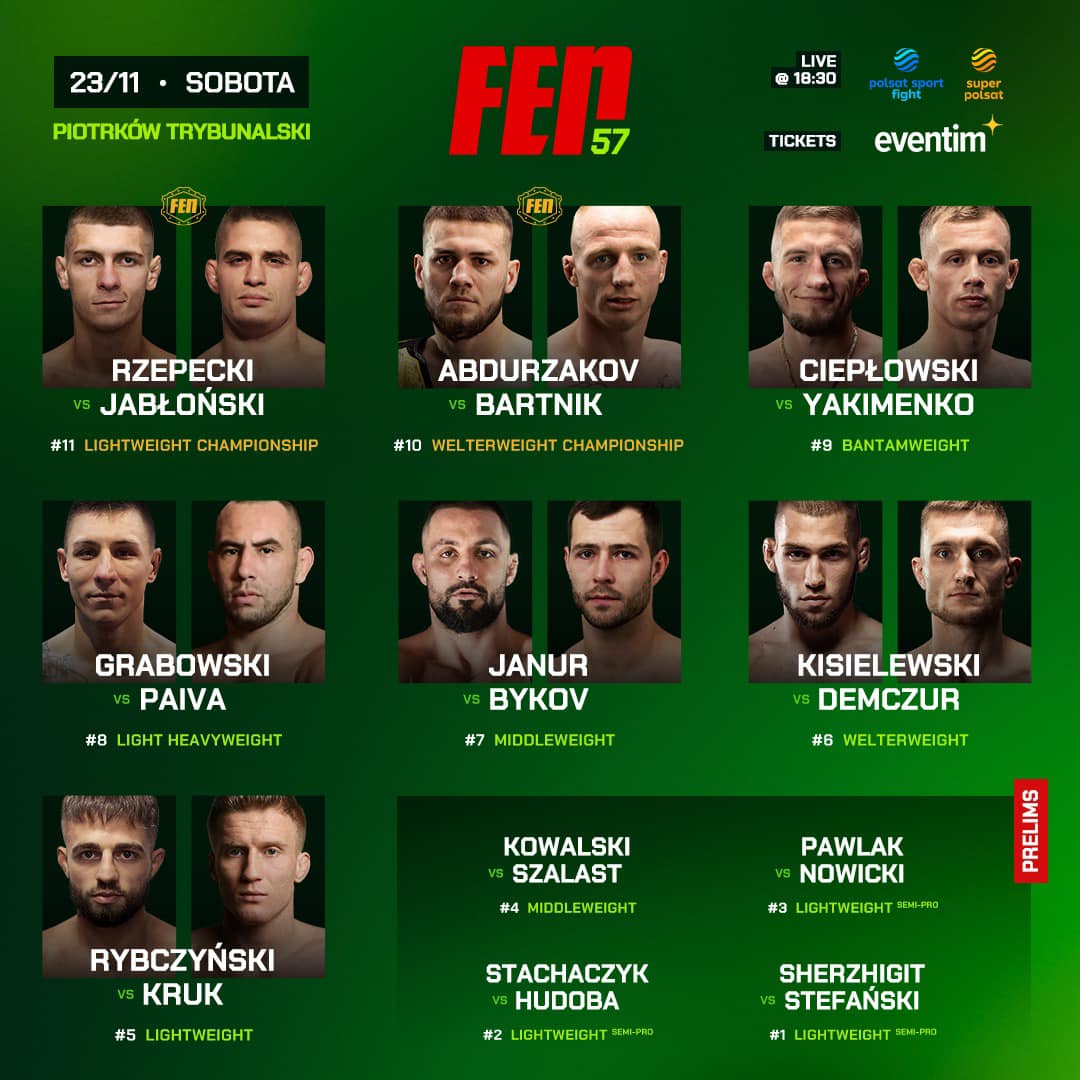 FEN 57 karta walk / fightcard  FEN 57 karta walk / fightcard