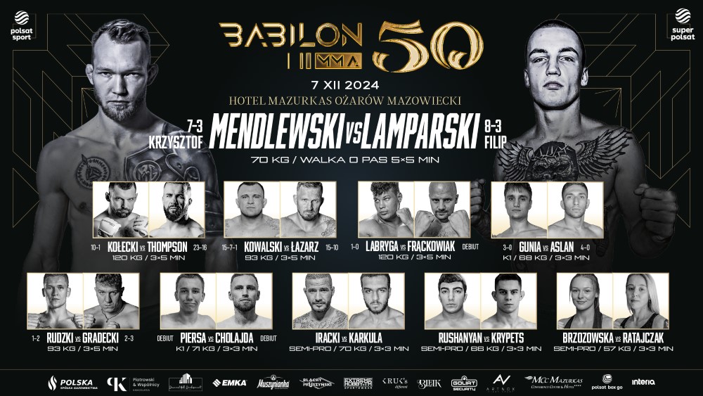 Babilon MMA 50 fightcard / karta walk  Babilon MMA 50 fightcard / karta walk