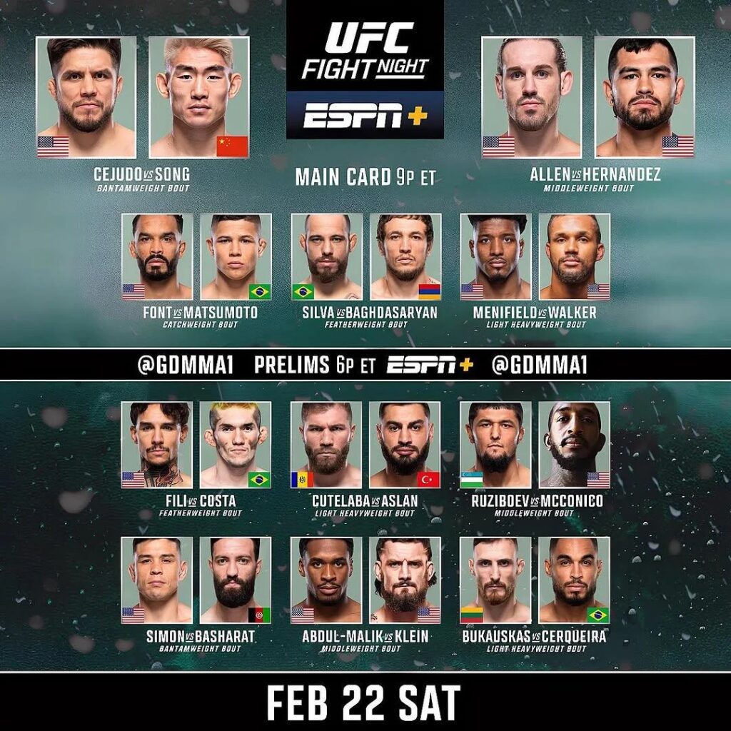 UFC Fight Night 252 Cejudo vs. Song - fight card